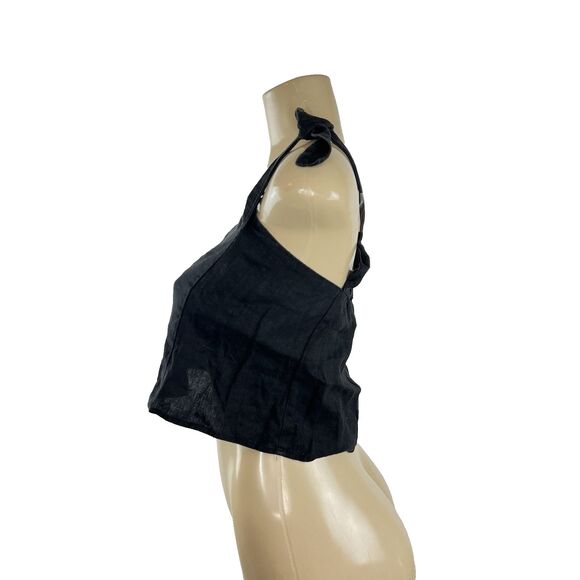 Reformation Crop Top Size XS Black Square Neck Tie Straps Light Surplus Fabric - Picture 4 of 7